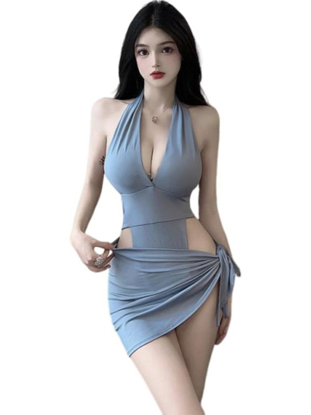 Women's Blue Hollowed Out Bodycon Catsuit Cosplay Costume Tight Jumpsuit